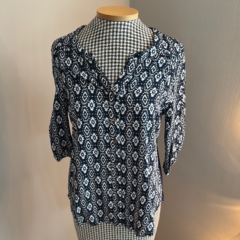 Skies Are Blue Navy Patterned Women's Top